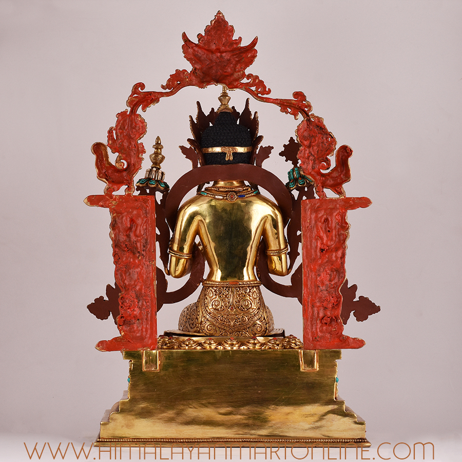 Maitreya Buddha Throne Statue – Back View of Intricate Throne Design