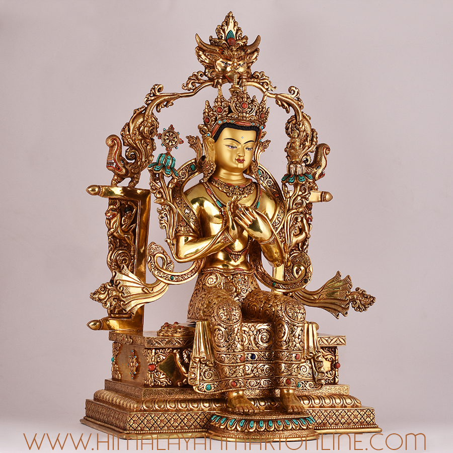 Maitreya Buddha Throne Statue – Right Side View of Future Buddha of Compassion