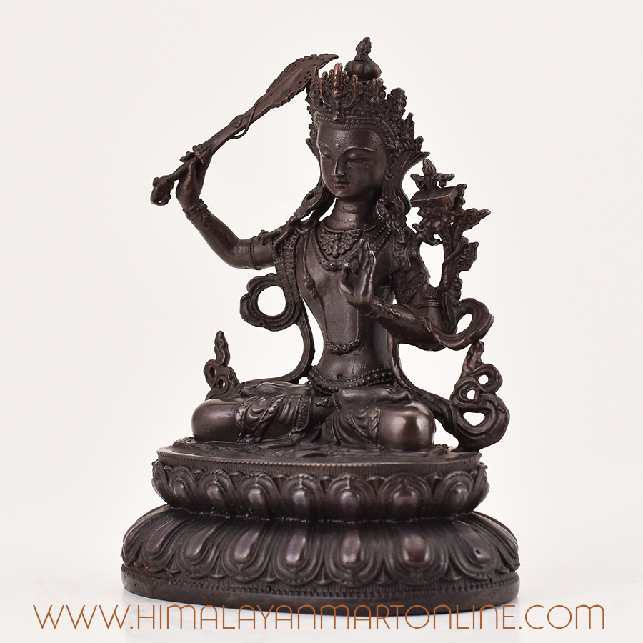 Left side view of Manjushri Statue for Sale – Handcrafted Tibetan Buddhist Sculpture