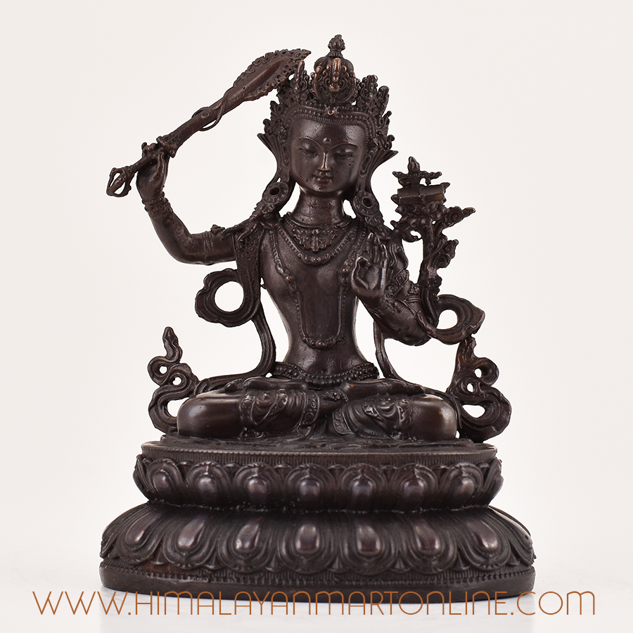 Front view of Manjushri Statue for Sale – Handcrafted Tibetan Buddhist Sculpture