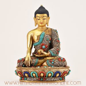 Handcrafted Shakyamuni Buddha Altar Statue front view, meditation art from Nepal