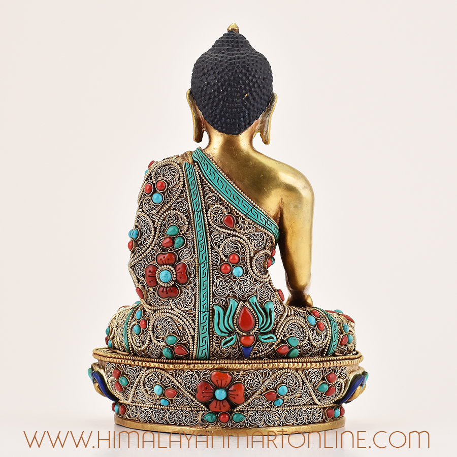 Back view of Shakyamuni Buddha Altar Statue, handcrafted meditation art for home altar