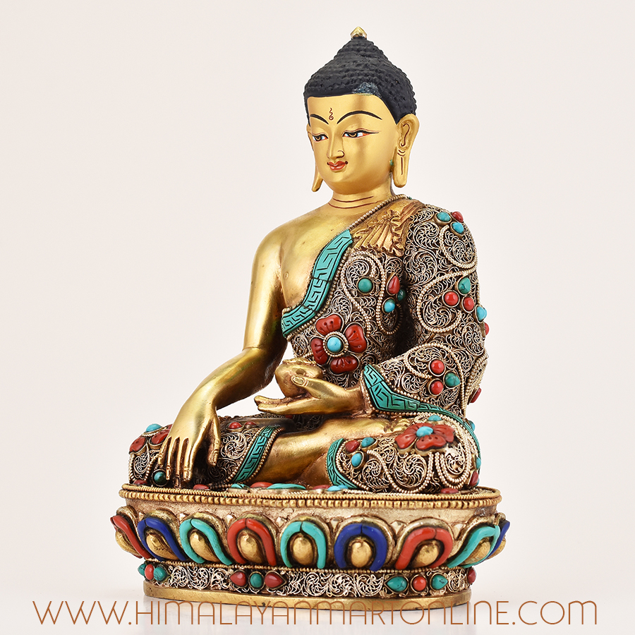 Left side view of Shakyamuni Buddha Altar Statue, handcrafted meditation Buddha statue from Nepal