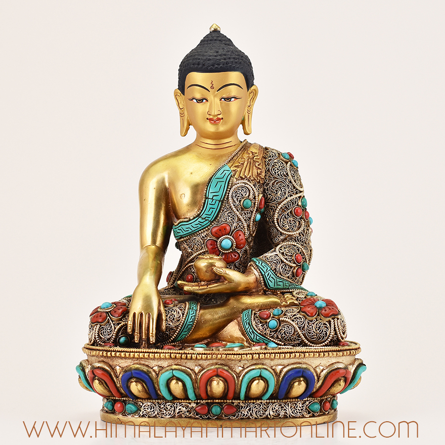 Handcrafted Shakyamuni Buddha Altar Statue front view, meditation art from Nepal