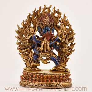 Tibetan Vajrakilaya statue carved from lapis lazuli, front view