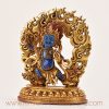 Front view of Tibetan Vajrapani Lapis Statue, handcrafted copper alloy protector with lapis inlay