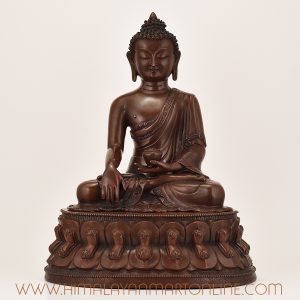 Online Shakyamuni Buddha statue handcrafted in Nepal from copper alloy with oxidized finish
