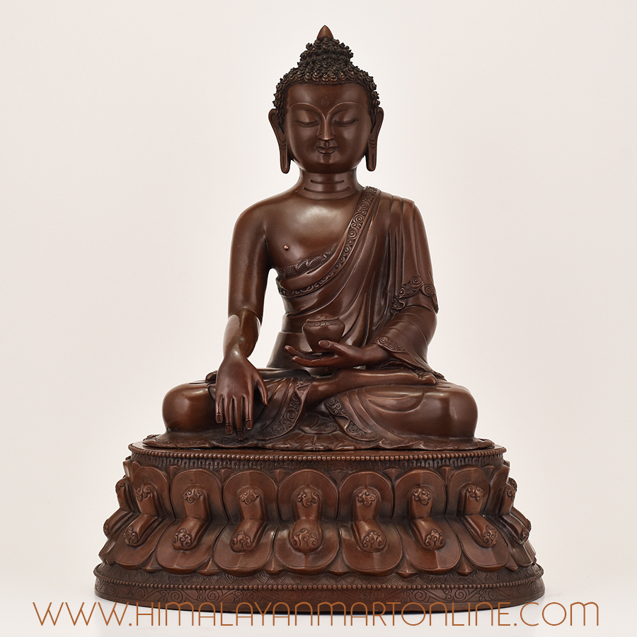 Online Shakyamuni Buddha statue handcrafted in Nepal from copper alloy with oxidized finish