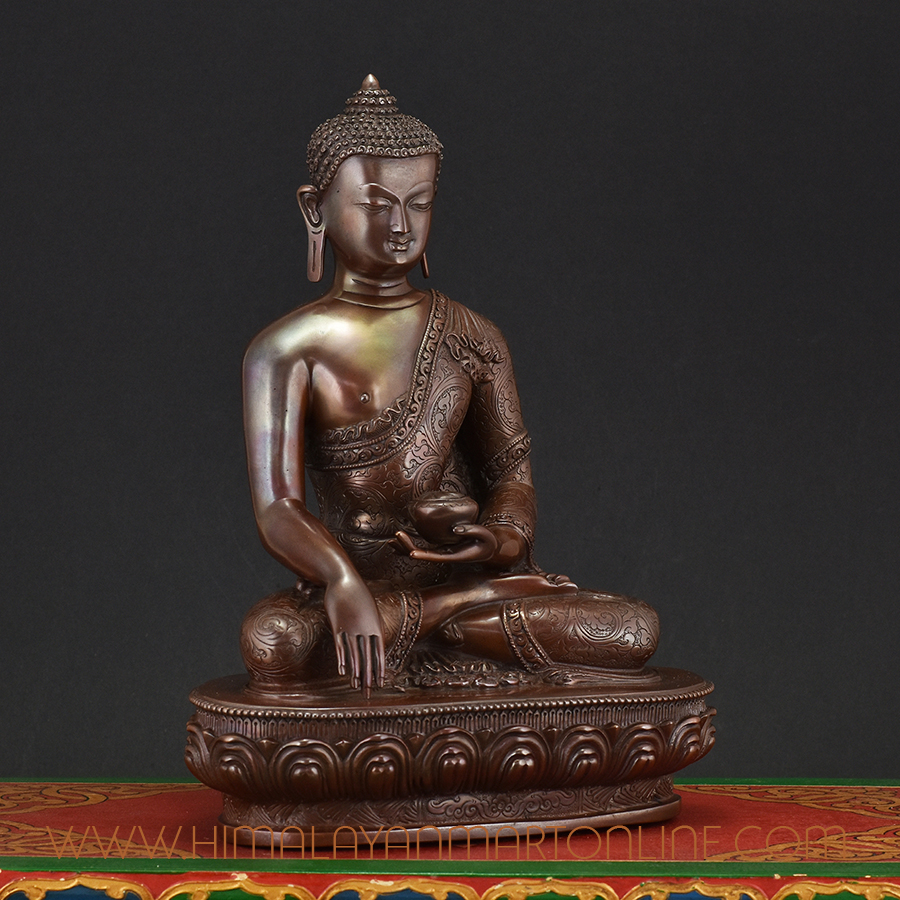Right side view of Shakyamuni Buddha Idol showing detailed robe carvings and peaceful meditative posture.
